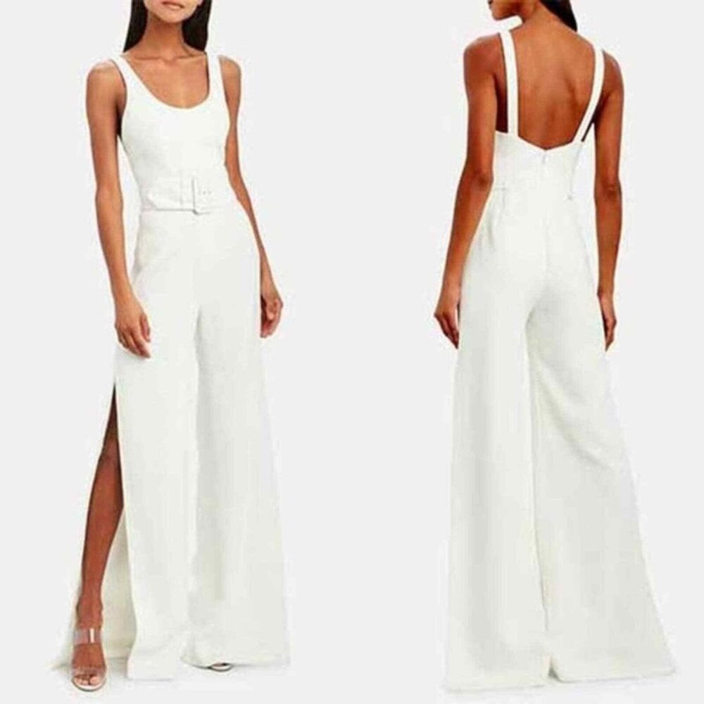 Jonathan Simkhai ! Belted Crepe Wide Leg Jumpsuit in White (US/6)